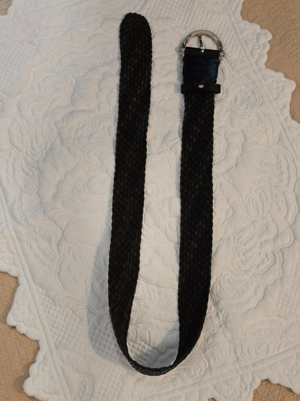 COLE HAAN Black Leather Braided Belt Size M 90s - Picture 3 of 8